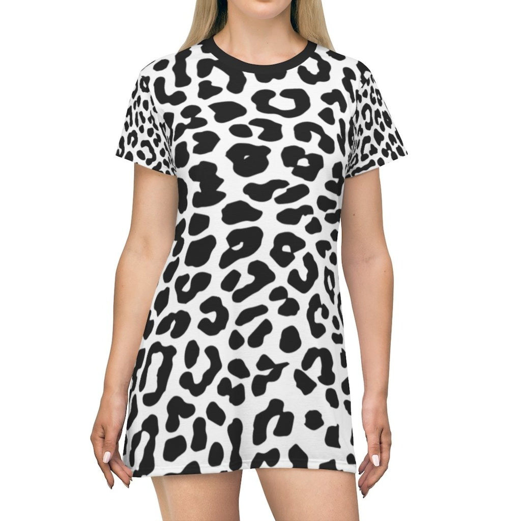 White Leopard Style T-Shirt Dress ...